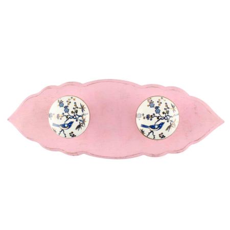 Pink With Blue Bird Golden Berry Ceramic Wooden Hook